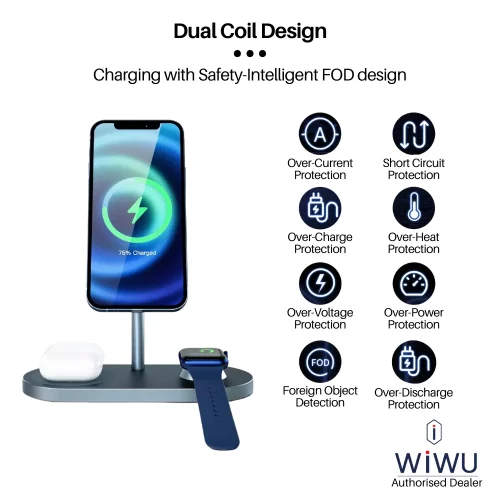 WiWU 3 in 1 Power Air Magnetic Wireless Charging Station 15W (X23) APPLE WATCH WIWU