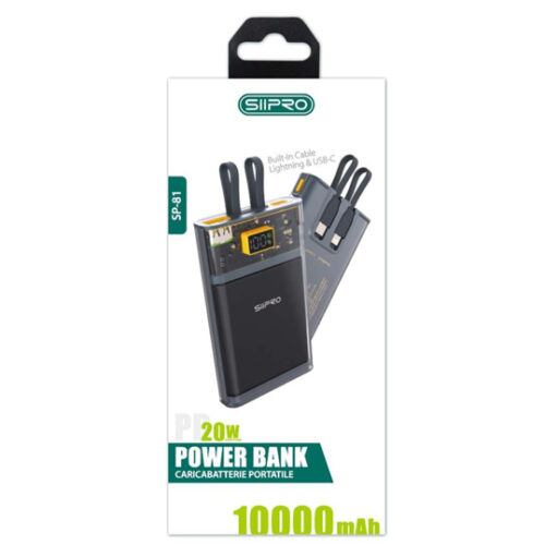 Siipro Built-In Cable PowerBank 10000mAh 20W Black (SP-81) POWER BANKS SIIPRO