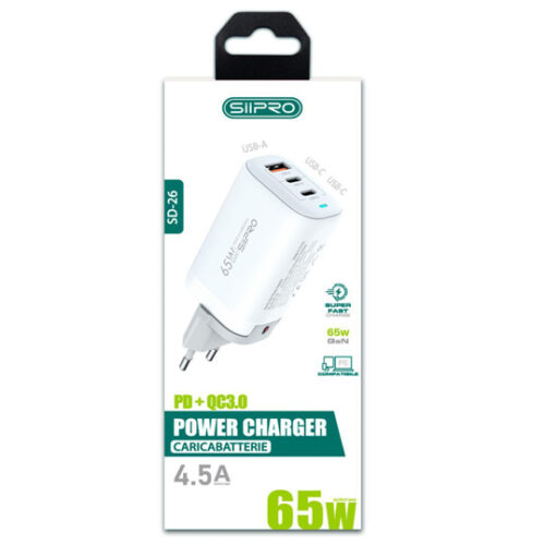 Siipro Wall Charger 1x USB 2x USB Type-C 65W White (SD-26) ΑΞΕΣΟΥΑΡ SIIPRO