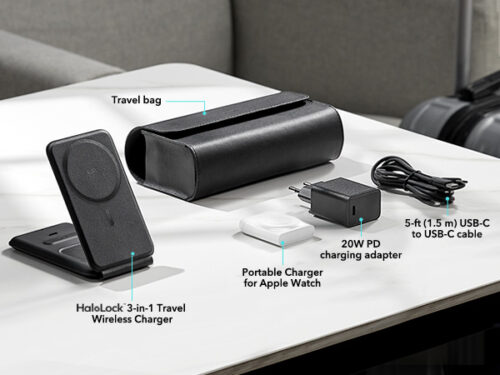 ESR HaloLock MagSafe 3-in-1 Travel Wireless Charging Set Black APPLE WATCH ESR