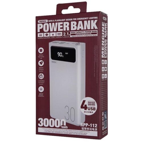 Remax PowerBank 30000mAh 2.1A White (RPP-112) POWER BANKS Remax