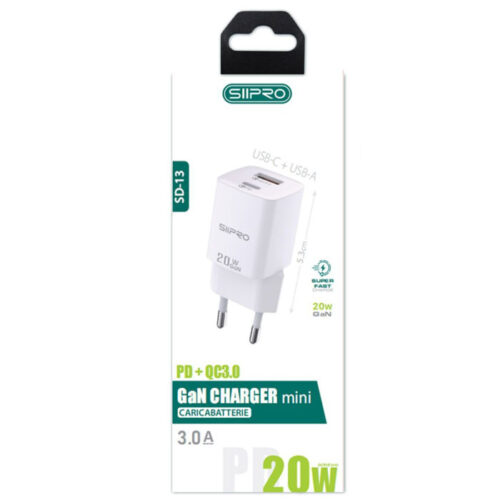 Siipro Wall Charger 1x USB 1x USB Type-C 20W GaN White (SD-13) ΑΞΕΣΟΥΑΡ SIIPRO