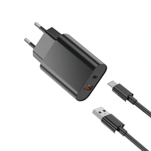 WiWU 20W 1xPD USB-C 1xUSB QC3 με Καλώδιο USB to USB-C Fast Charger Black (U002) ΑΞΕΣΟΥΑΡ WIWU